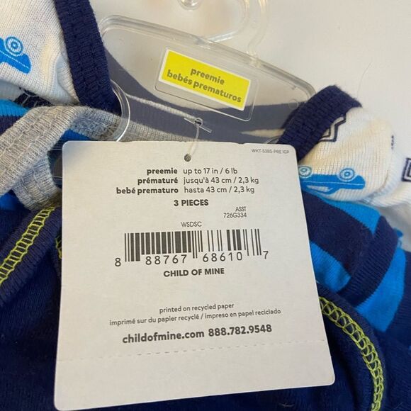 Carters Child of Mine bodysuit 3 piece Monkey preemie up to 6lb Preemie New - Picture 4 of 4
